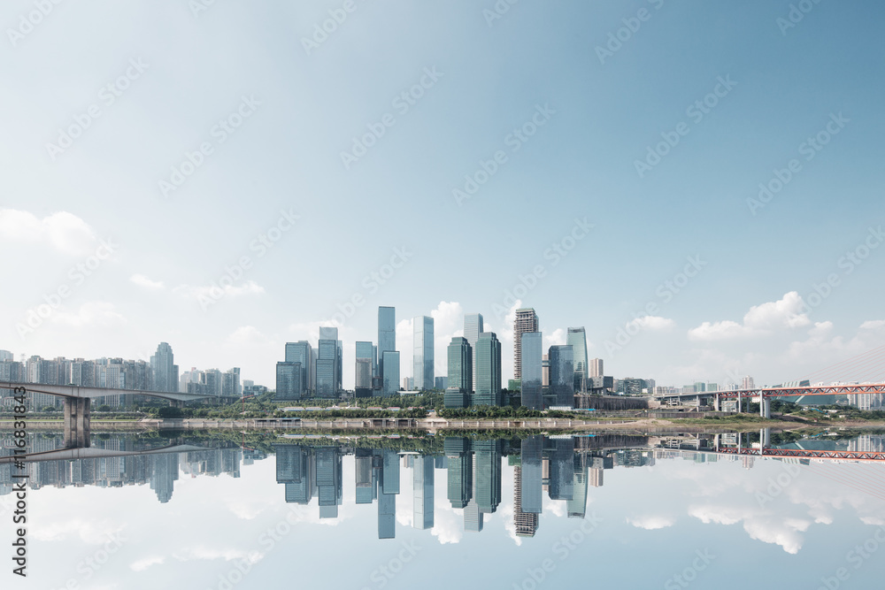 skyline and cityscape of downtown near water of chongqing