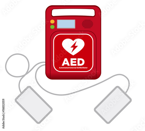 AED(Automated External Defibrillator), main machine and electrode pads photo