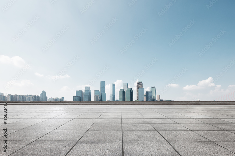 cityscape and skyline of chongqing from empty floor
