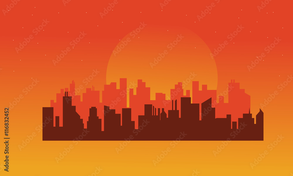 On orange backgrounds urban silhouettes