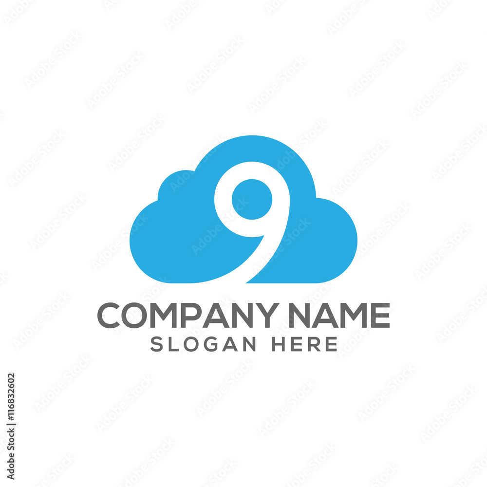 Number 9 cloud icon logo vector Number 9 cloud icon logo vector