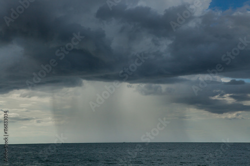 Rain storms are happening at sea.