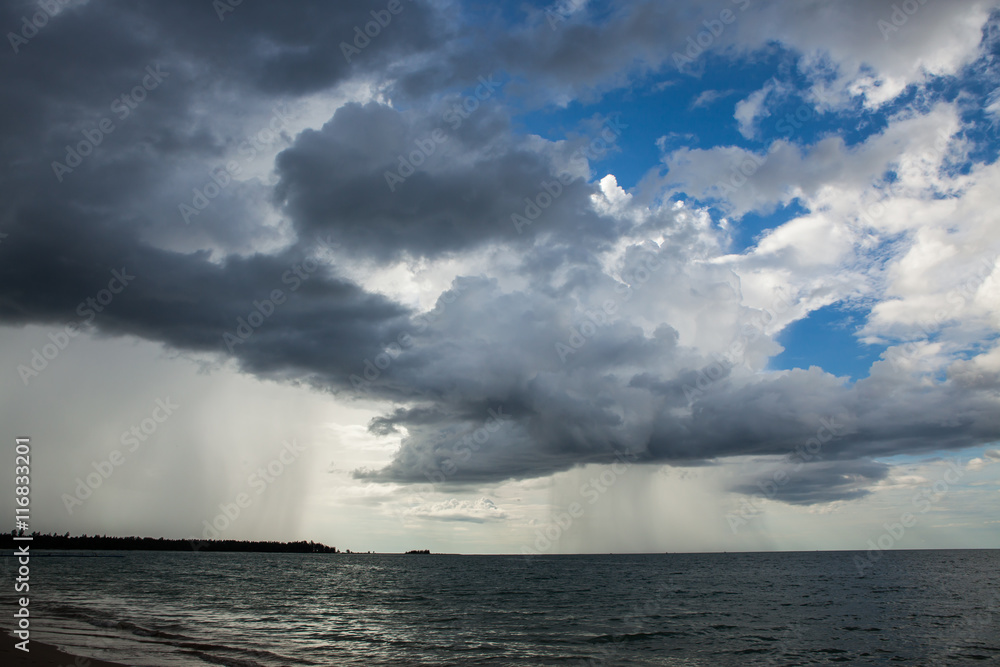 Rain storms are happening at sea.