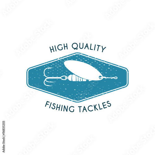 Logo of fishing tackles shop. Vector template. Symbol of spinner isolated on the white background.