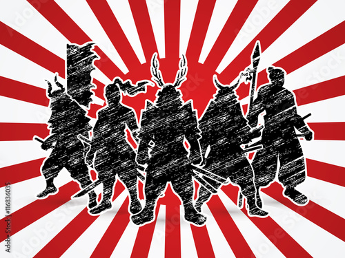 Samurai Warrior pose on sunshine background graphic vector.