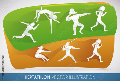 Heptathlon Poster with all Track and Field Events, Vector Illustration