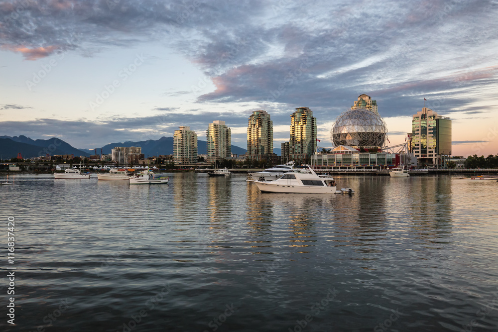 False Creek during a beautiful sunset. Taken in Downtown Vancouver, British Columbia, Canada.