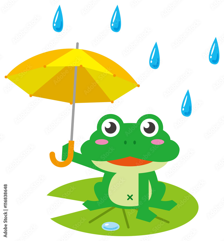 雨降りにカエルが雨傘をさしているイメージイラスト Stock Vector Adobe Stock