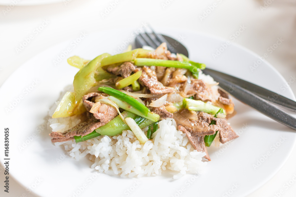 Fried Stir Pork Liver with Sweet Pepper , Thai food Fried Stir Pork Liver with Sweet Pepper , Thai food