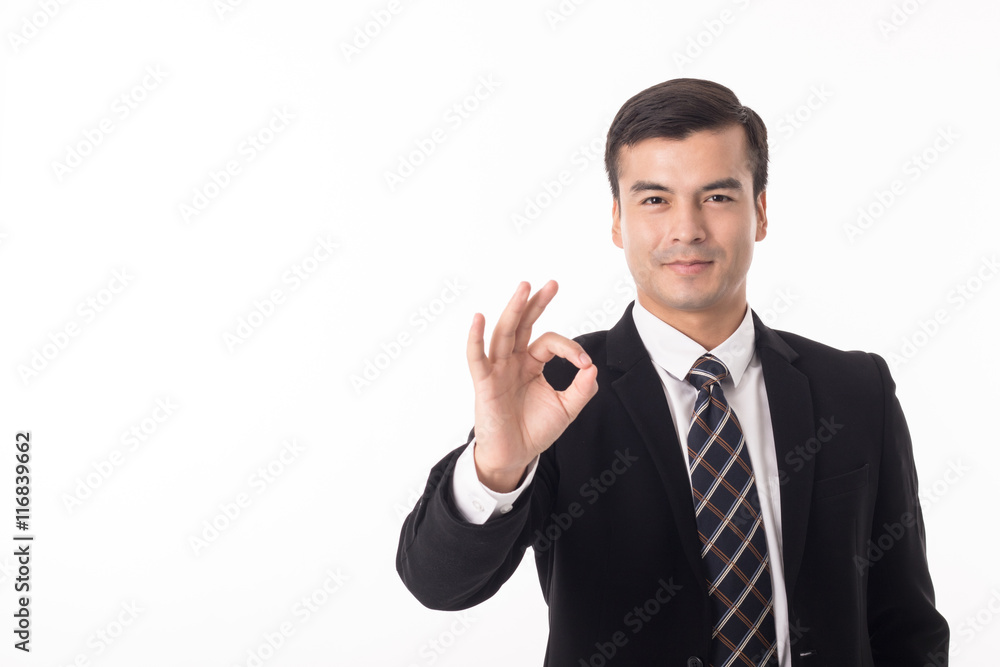 Businessman make okay sign with hand Businessman make okay sign with hand