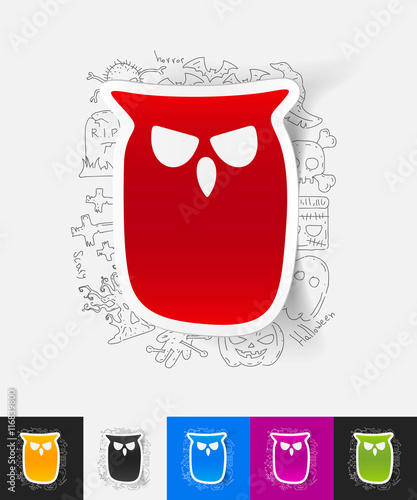 owl paper sticker with hand drawn elements