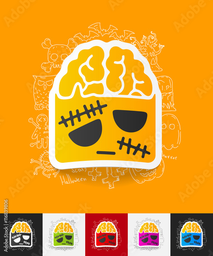 zombie paper sticker with hand drawn elements