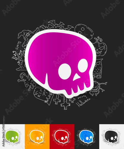 skull paper sticker with hand drawn elements