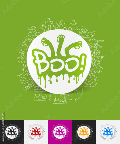 boo paper sticker with hand drawn elements