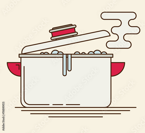Boiling water in pan. Flat vector.