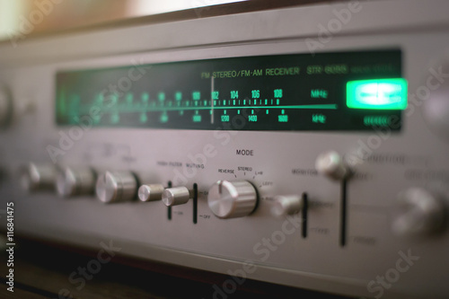 Vintage Stereo Receiver close up . Dial Pointer .