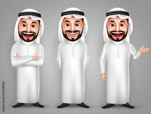 Tablou canvas Saudi arab man vector character set with different friendly gesture and professional pose for business purpose
