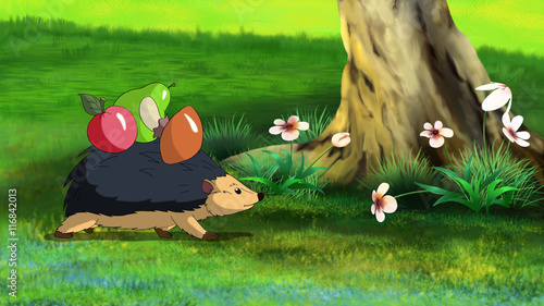 Little Hedgehog Brings Home the Apples and Mushrooms