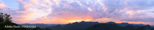 Panoramic sunset with clorful clouds