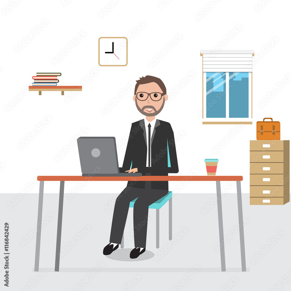 Business man working in the co-working space infographics elemen Business man working in the co-working space infographics elemen