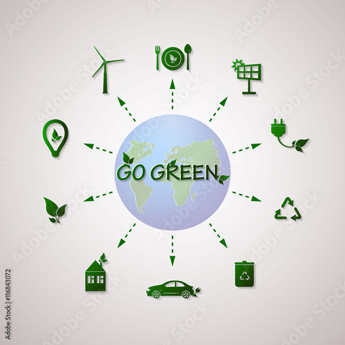 Green planet vector info graphic illustration. Ecology flat design.