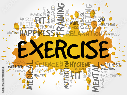 EXERCISE word cloud collage, health concept background