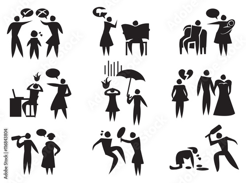 Domestic Violence Vector Icon Set