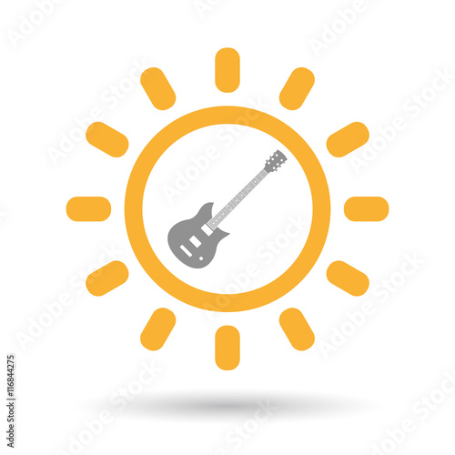 Isolated line art sun icon with  an electric guitar