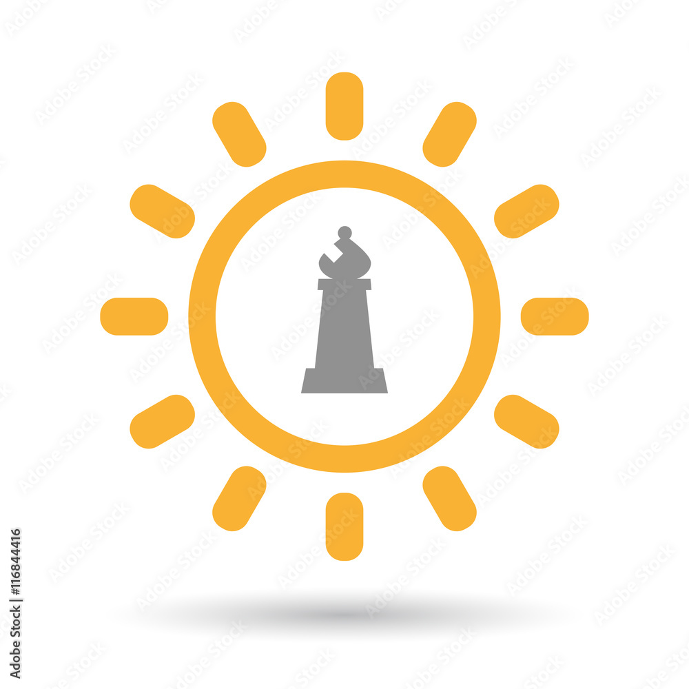 Isolated line art sun icon with a bishop chess figure Isolated line art sun icon with a bishop chess figure