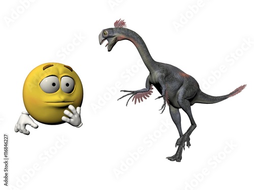 emoticon scared at the sight of a dinosaur - 3d render © Mariephotos
