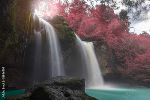 Amazing beautiful waterfalls in autumn forest