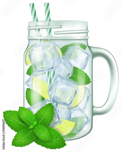 Mojito in a mason jar mug. Vector illustration.