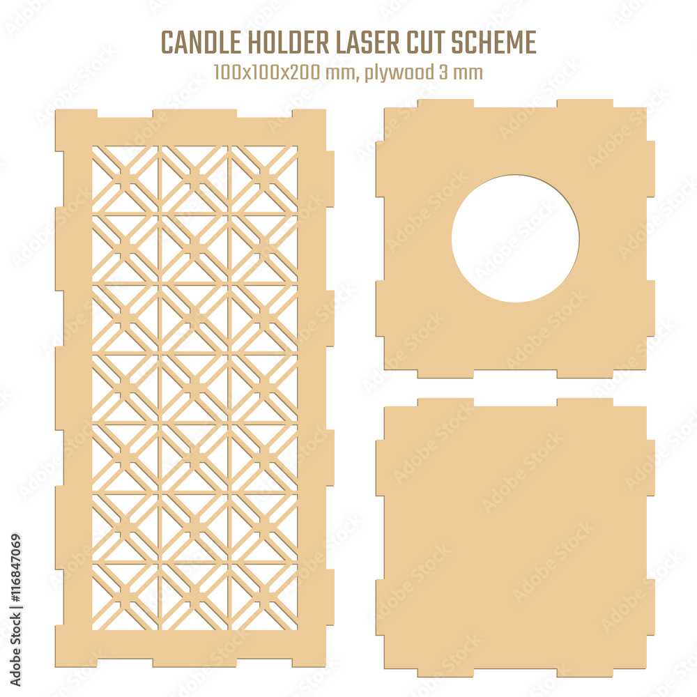 DIY Laser Cutting Vector Scheme for Candle Holder. Woodcut Lantern plywood  3mm. Art Deco Geometric design. Stock Vector | Adobe Stock