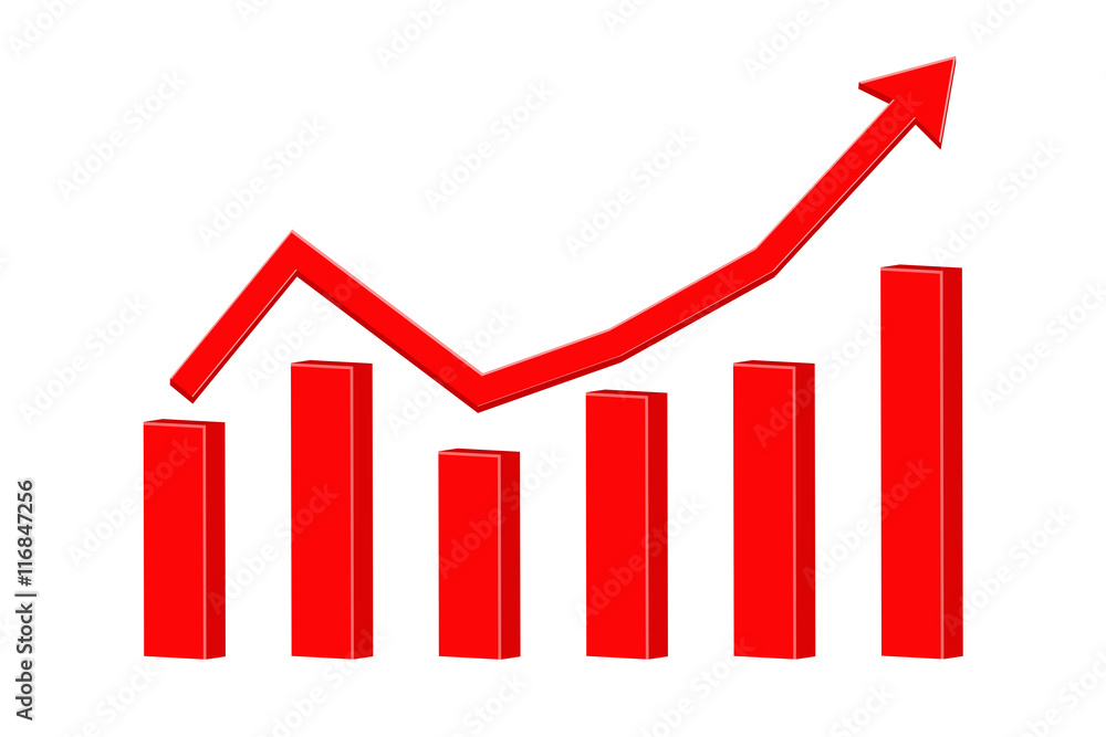Up rising red arrow. Statistic graphic Up rising red arrow. Statistic graphic