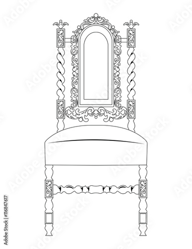 Classic luxury style furniture. Chair throne with luxurious rich ornaments. French Luxury rich carved ornaments furniture. Vector Victorian exquisite Style furniture. Vector sketch
