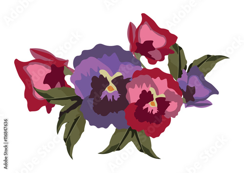 Fototapeta Naklejka Na Ścianę i Meble -  Vintage colorful flowers isolated on white Vector. Vector Traditional Retro style geranium flowers. Vector illustration