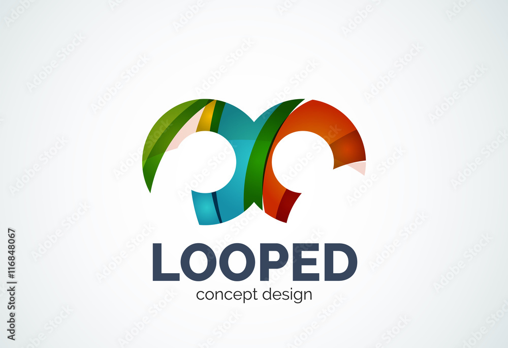 Abstract business company infinity logo template, loops or eight number concept - geometric minimal style, created with overlapping curve elements and waves. Corporate identity emblem Abstract business company infinity logo template, loops or eight number concept - geometric minimal style, created with overlapping curve elements and waves. Corporate identity emblem