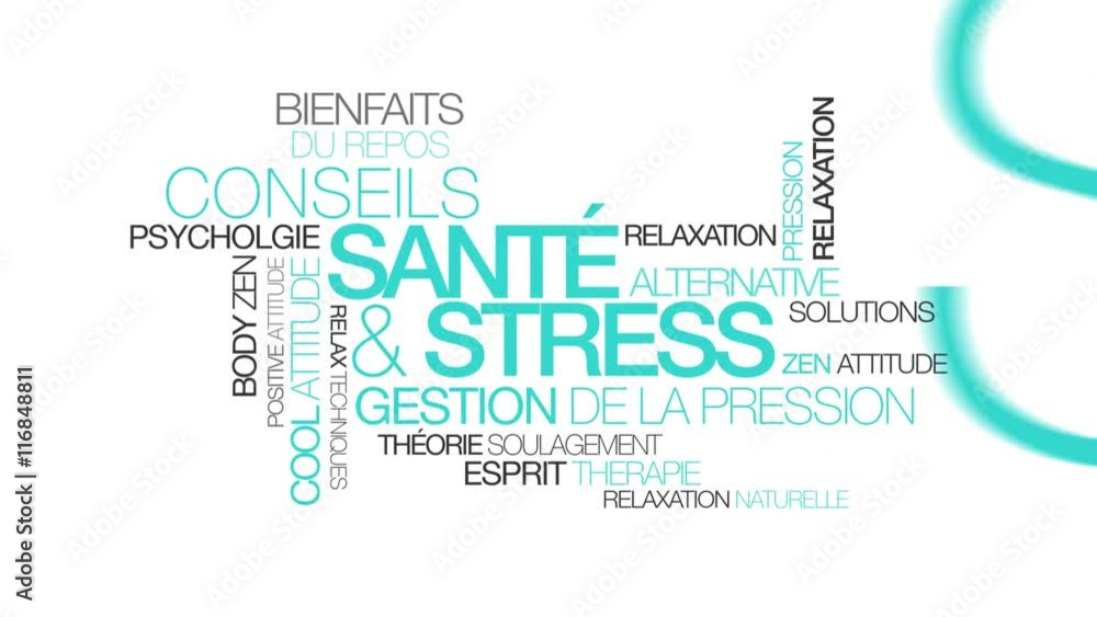 Santé et Gestion du stress relaxation zen contre burnout nuage de mots turquoise texte bien-être thérapie psychologie Santé et Gestion du stress relaxation zen contre burnout nuage de mots turquoise texte bien-être thérapie psychologie