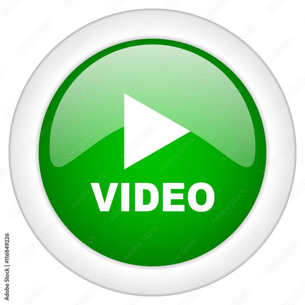 Green glossy round video vector web icon
