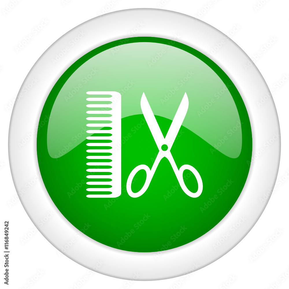 Green glossy round vector barber web icon Green glossy round vector barber web icon