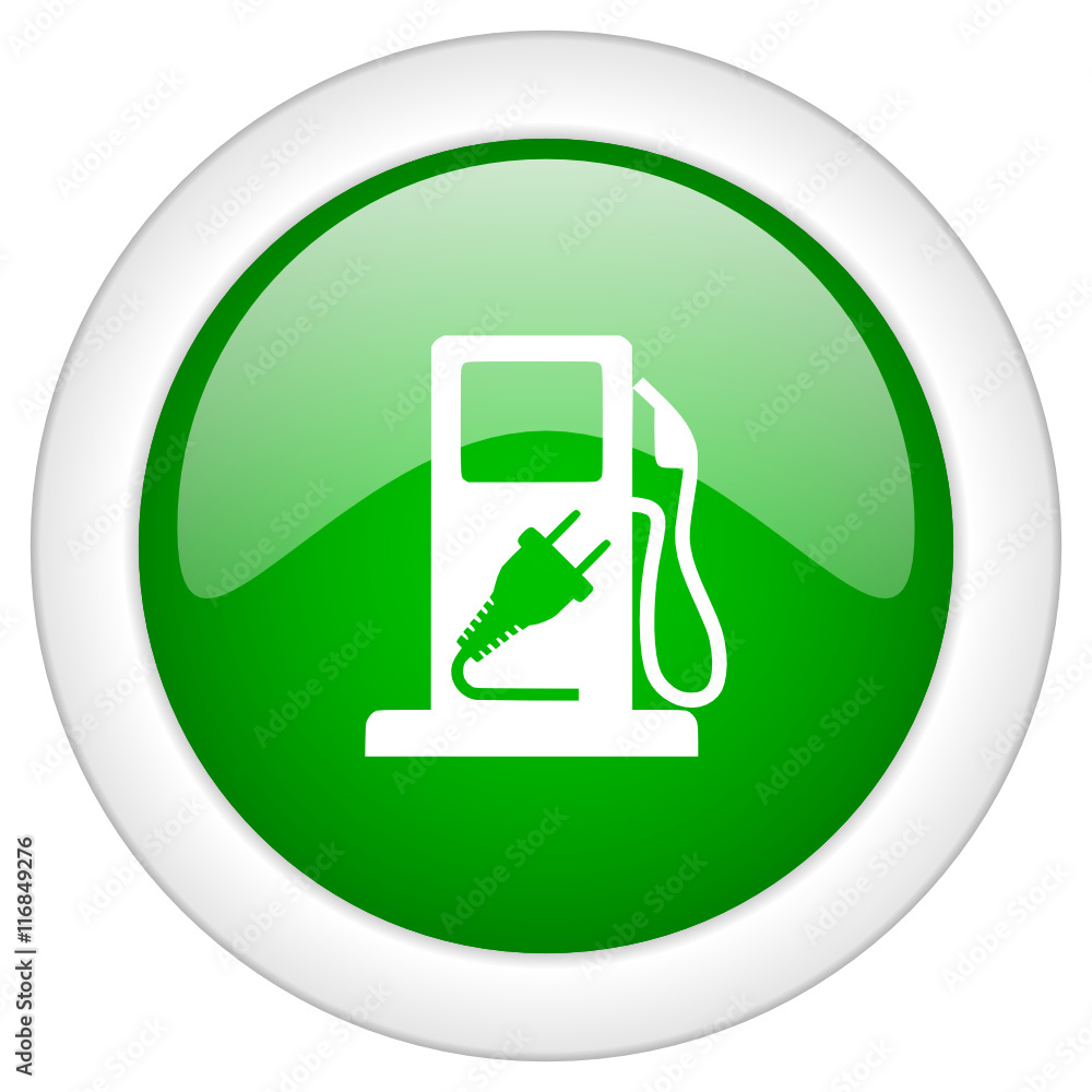 Green glossy round hybrid fuel vector icon Green glossy round hybrid fuel vector icon