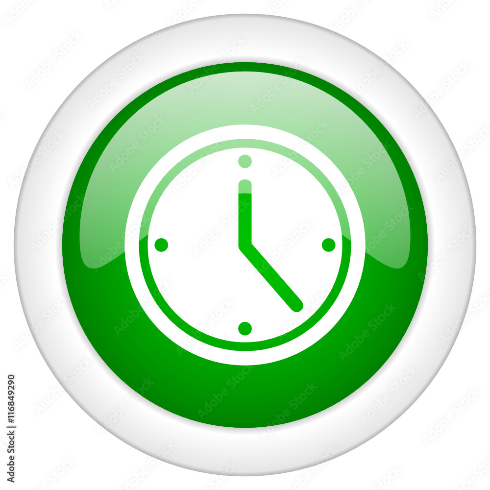 Green glossy round clock vector icon Green glossy round clock vector icon