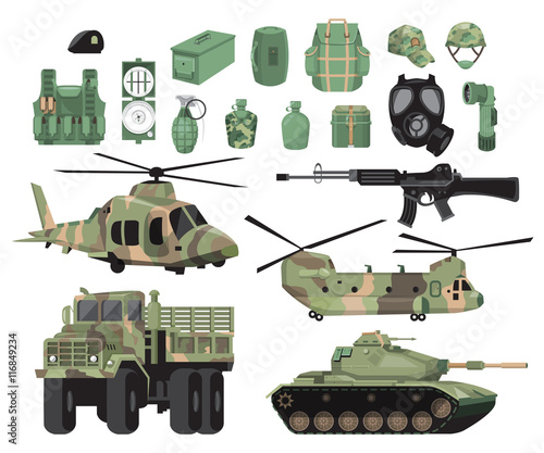 Illustration of military and supplies.