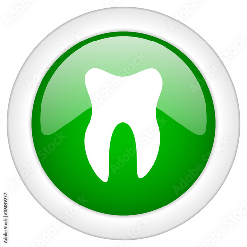 Green glossy round tooth vector icon
