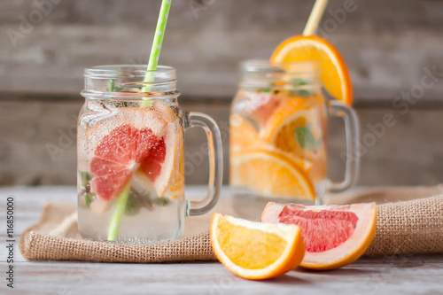 Summer drinks with grapefruit and ice photo