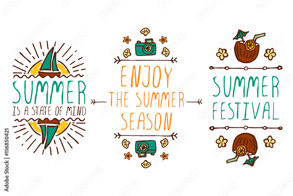 Naklejka premium Set of summer hand-sketched elements