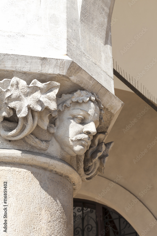 Head of column with  gargoyle, Cloth Hall  , Krakow, Poland