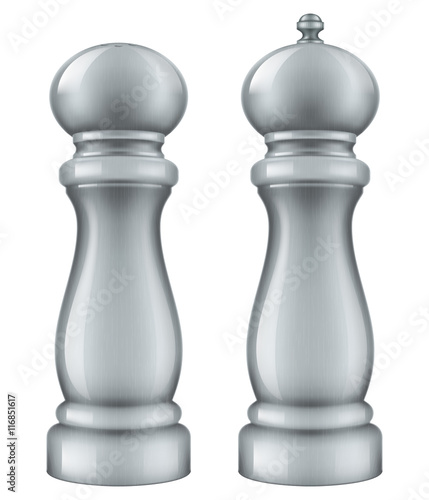 Salt and pepper mill set. Vector illustration.