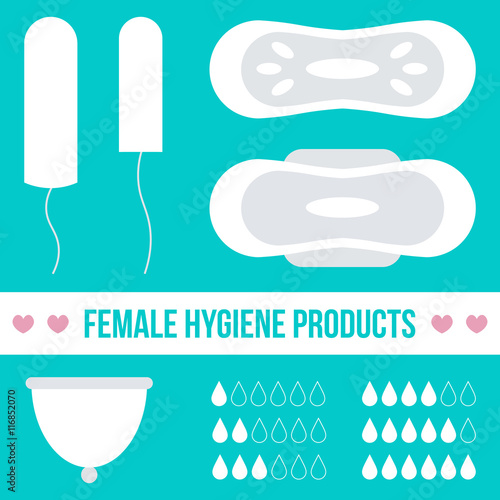 Set, collection of female hygiene products: tampon, pantyliner, menstrual cup.
