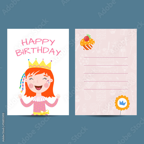 Happy birthday kids postcard template vector holiday illustration
